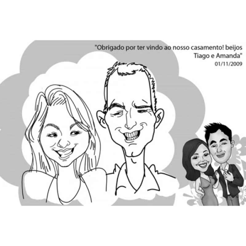 caricatura em caneca de porcelana para casamento